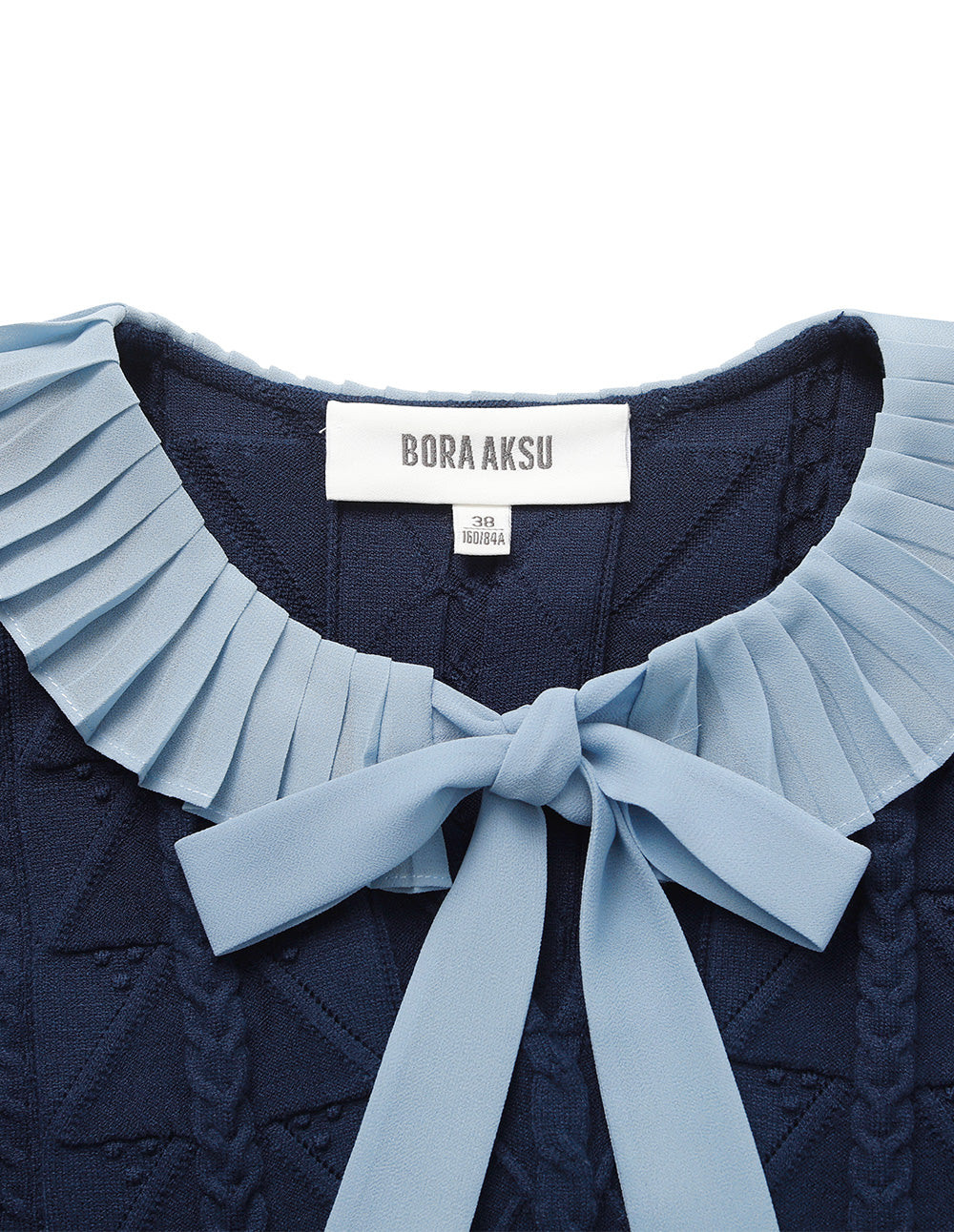 BORA AKSU Lapel-Doll Tie Collar Puff Long Sleeve Peplum Patchwork Blouse