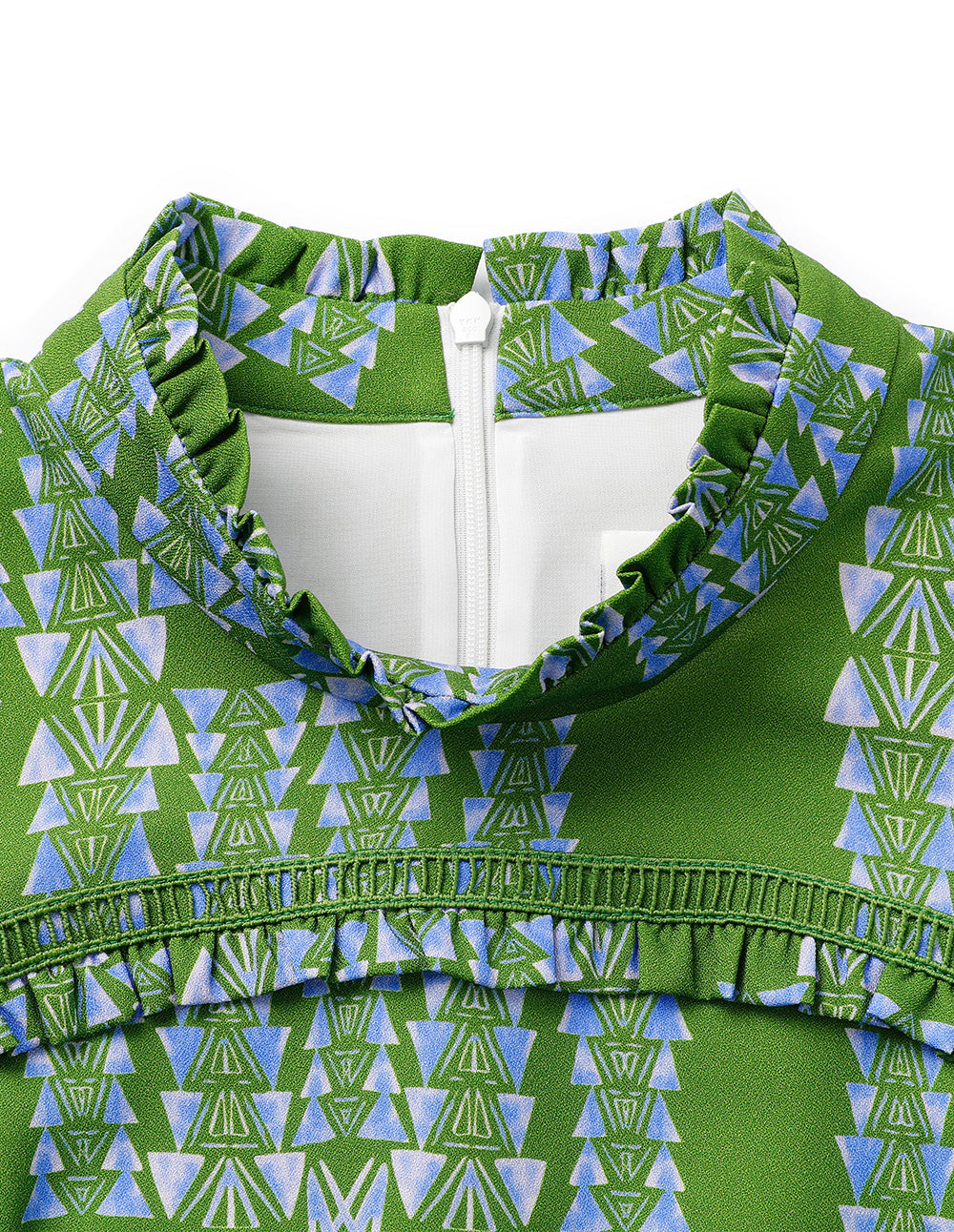 BORA AKSU Retro Ruffle Stand-Collar Long-Sleeve Printed Pleated Midi Dress