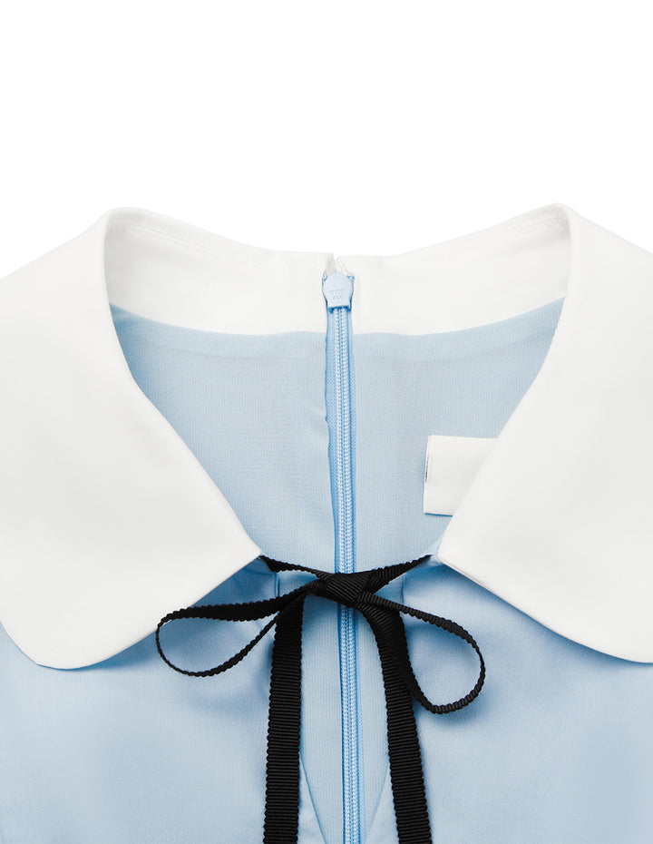 BORA AKSU Lapel-Collar Puff Short-Sleeve Lyocell Pleated Midi Dress