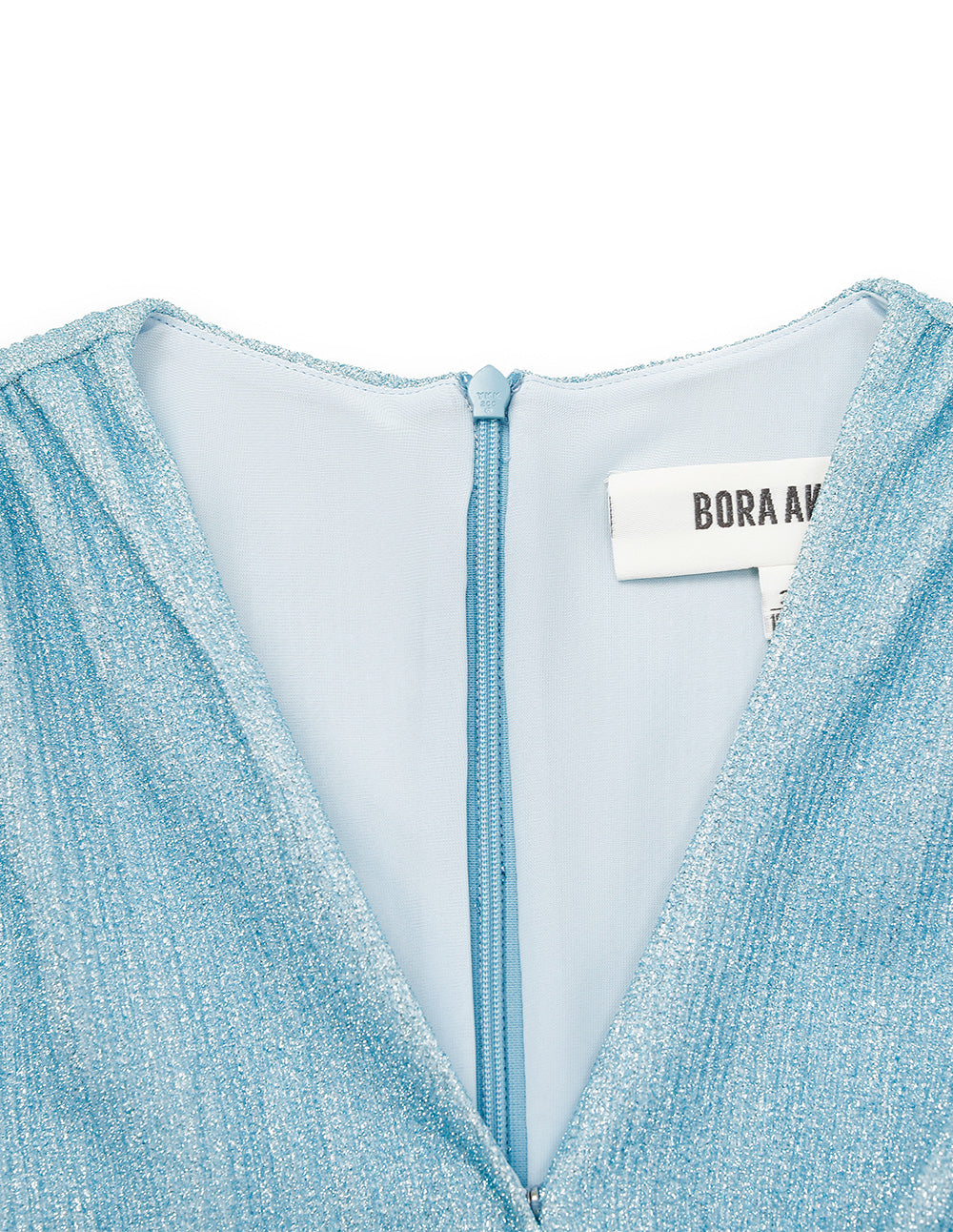 BORA AKSU V-Neck Puff Long Sleeve Shiny Silk Pleated Midi Wrap Dress