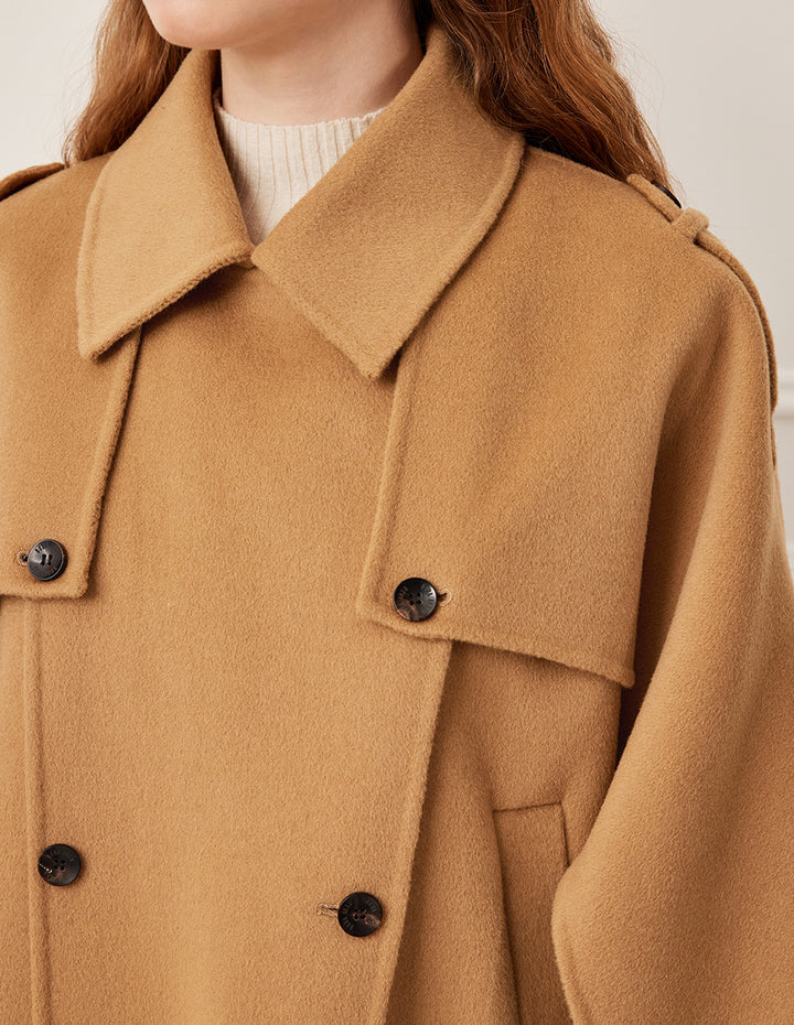 BORA AKSU Notched Collar Double-Breasted Asymmetrical Trench-Style Wool Coat