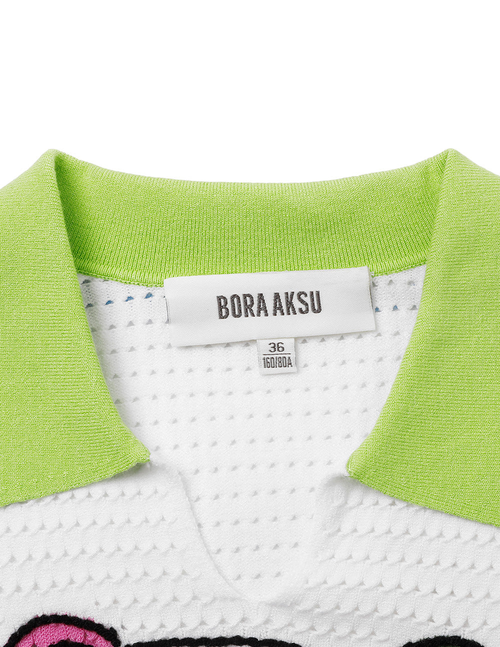BORA AKSU Lapel Cutout Textured Cat Crochet Cropped Polo