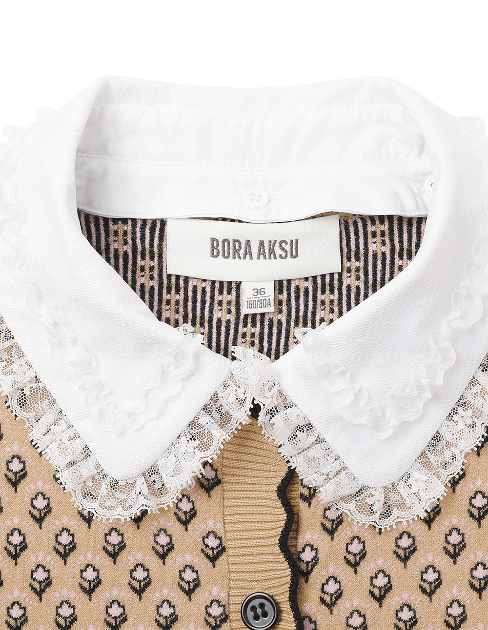 BORA AKSU Detachable Lapel Jacquard Khaki Knitted Cardigan