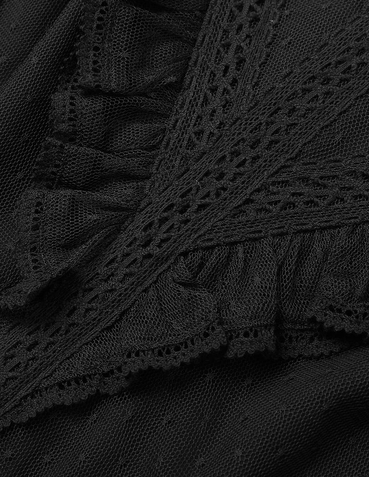 BORA AKSU Mesh Layered Ruffles Line Pleated Dress