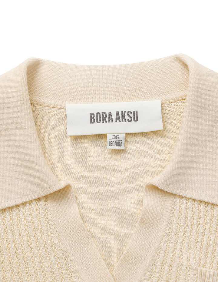 BORA AKSU V-Neck Silk Blend Striped Tweed Knitted Pullover