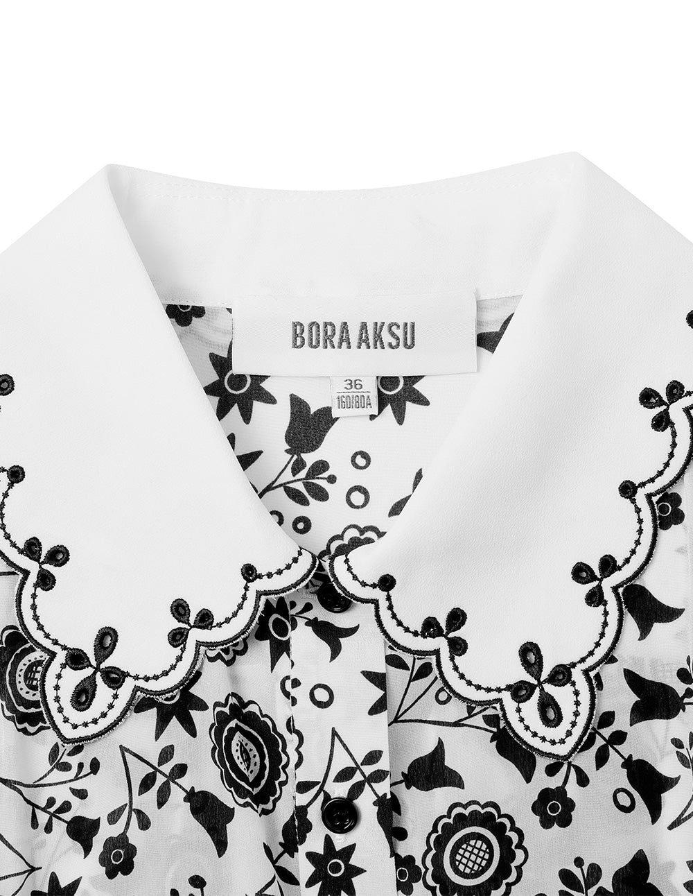 BORA AKSU Silk Puff Sleeve Retro Embroidered Collar Printed Blouse