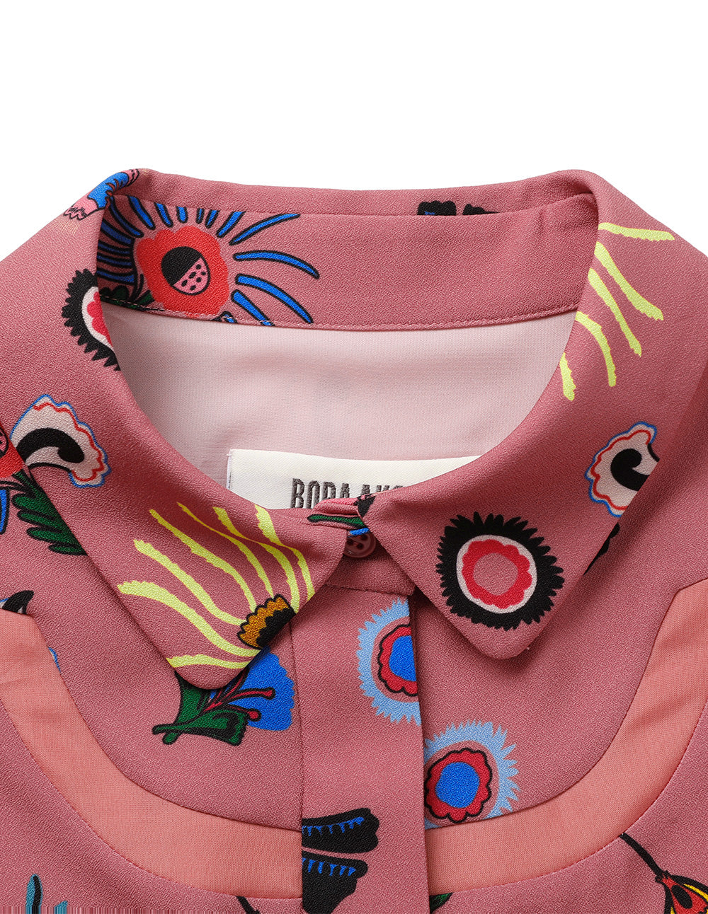 BORA AKSU Bow-Embellished Floral Ruffle Hem Pleated Shirt Dress