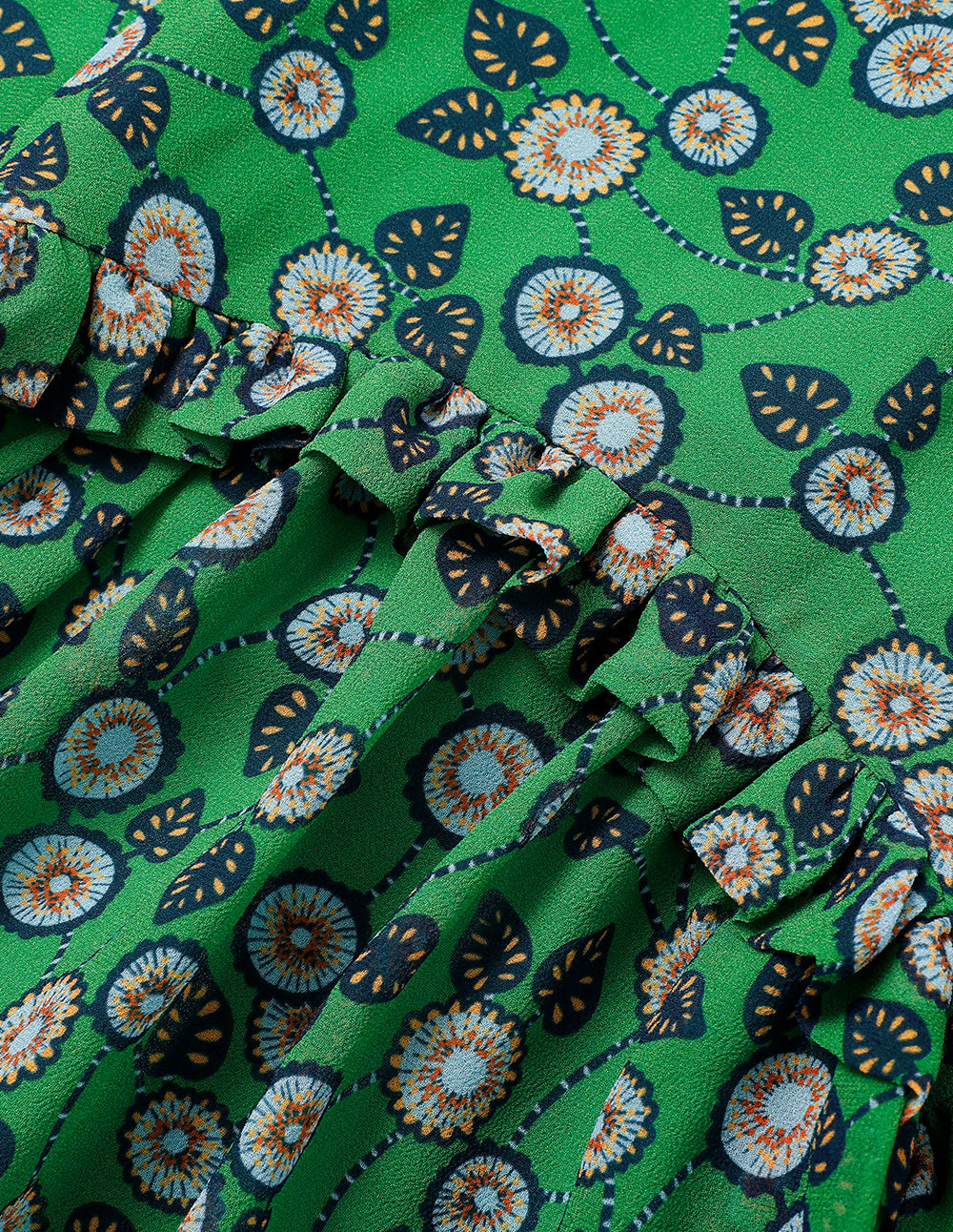 BORA AKSU French V-Neck Pleated Puff Sleeve Printed Dress