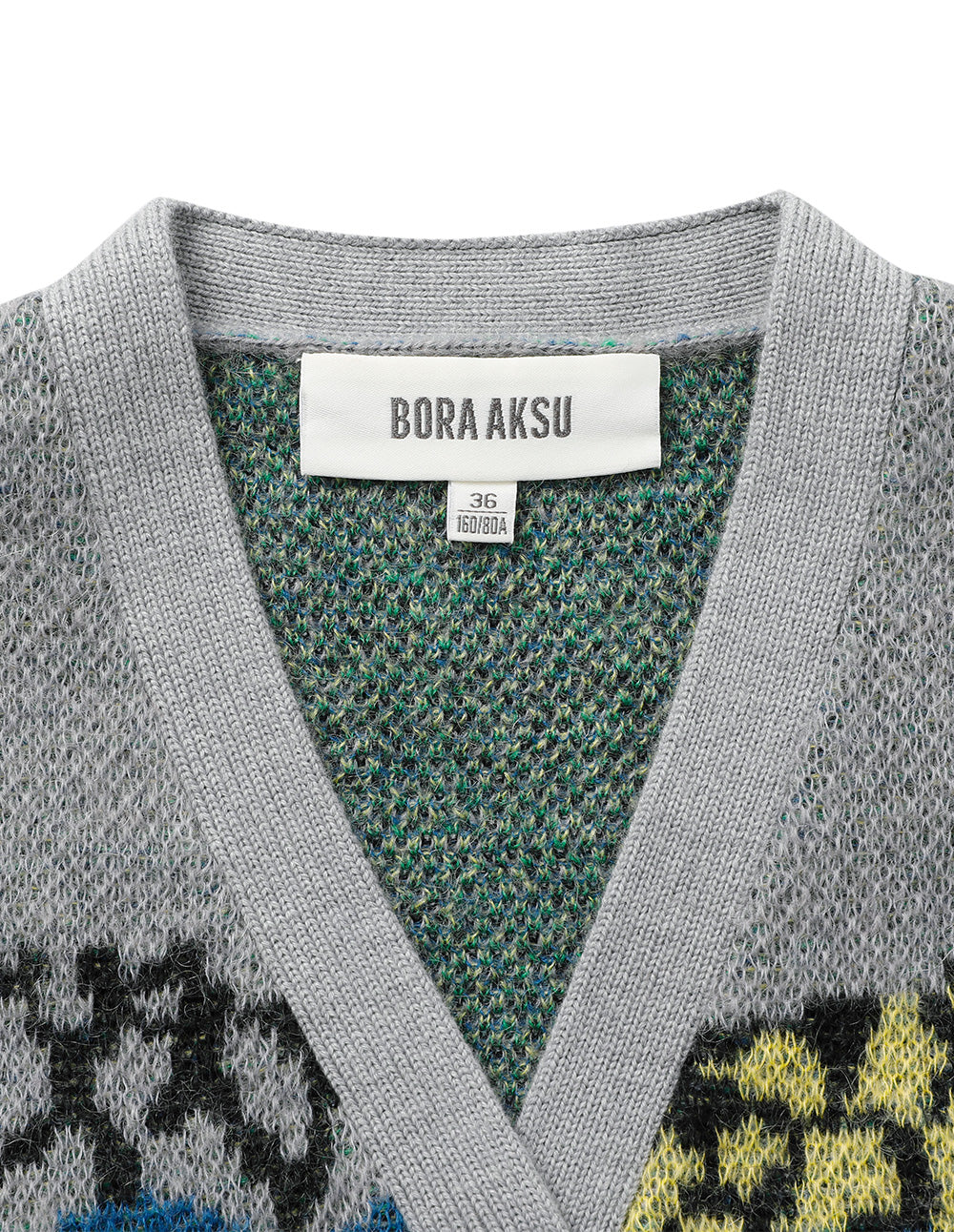 BORA AKSU V-Neck Loose Drop-Shoulder Long-Sleeve Printed Mohair Cropped Cardigan