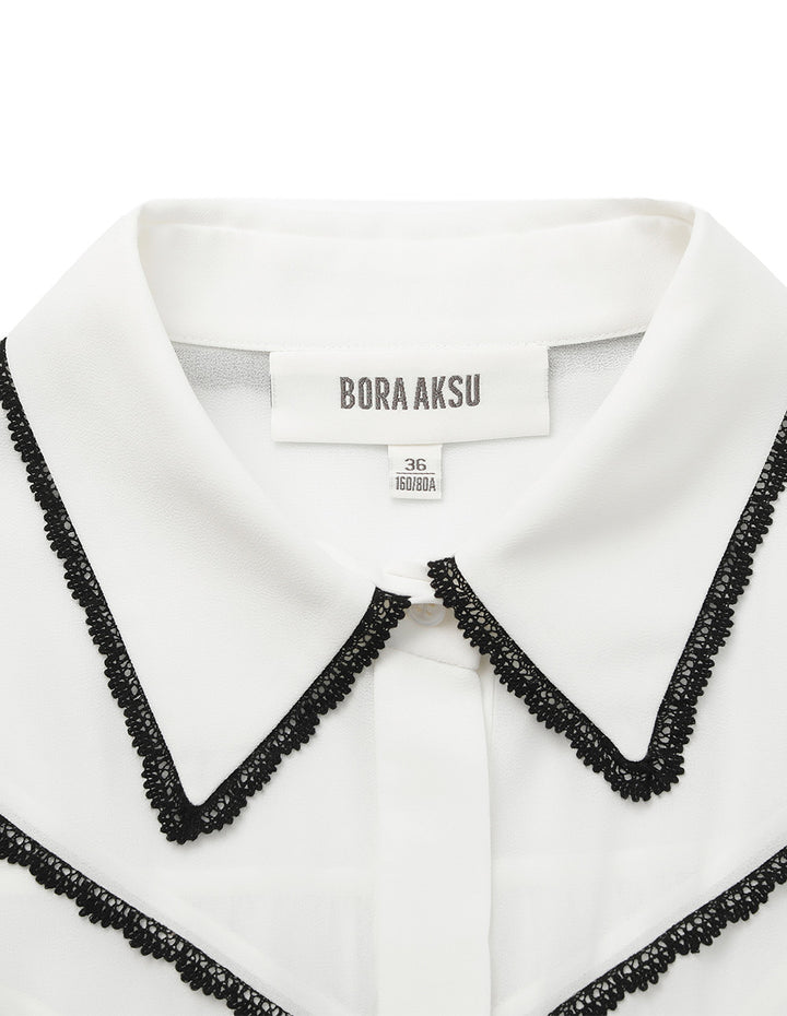 BORA AKSU Lace Floral Trim Bubble Long Sleeve Blouse