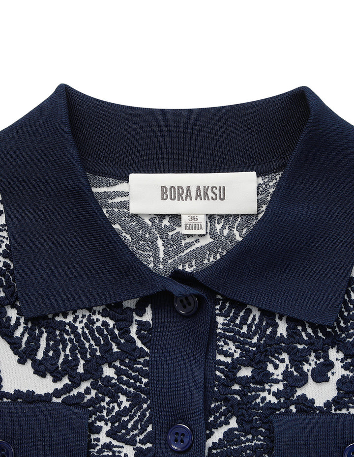 BORA AKSU Laple Embossed Jacquard Fitted Cardigan