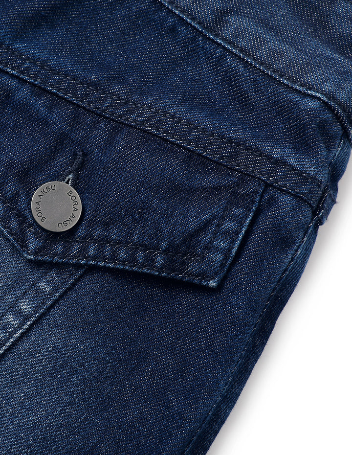 BORA AKSU Versatile Distressed Gradient Washed Blue Three-Dimensional Patch Pocket Denim Skirt