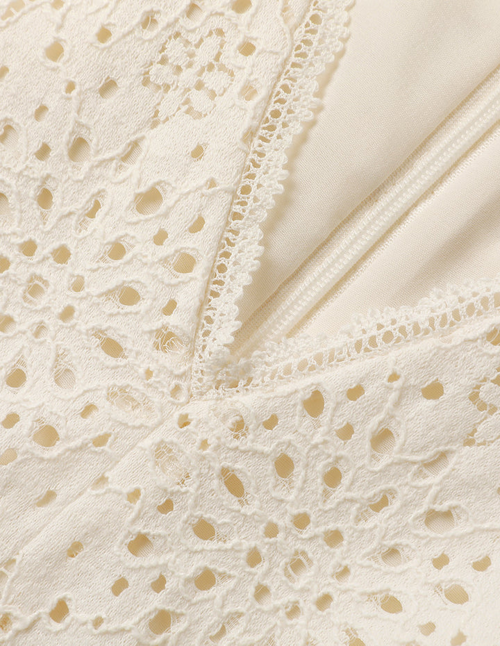 BORA AKSU Puff Sleeve V-Neck Lace Dress