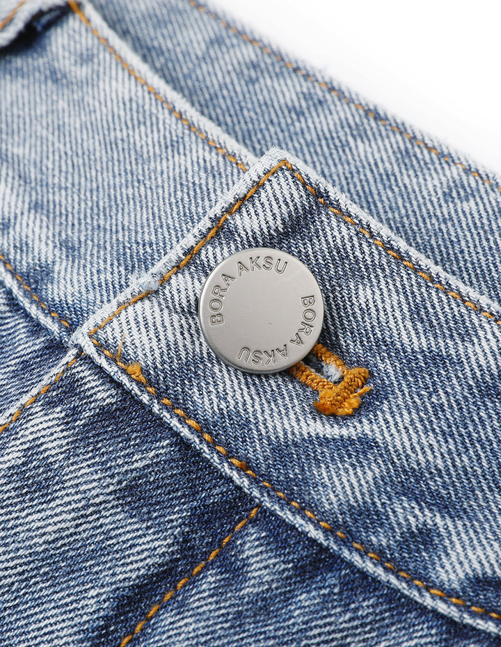 BORA AKSU Versatile White Washed Blue Frayed Wide Leg Jeans