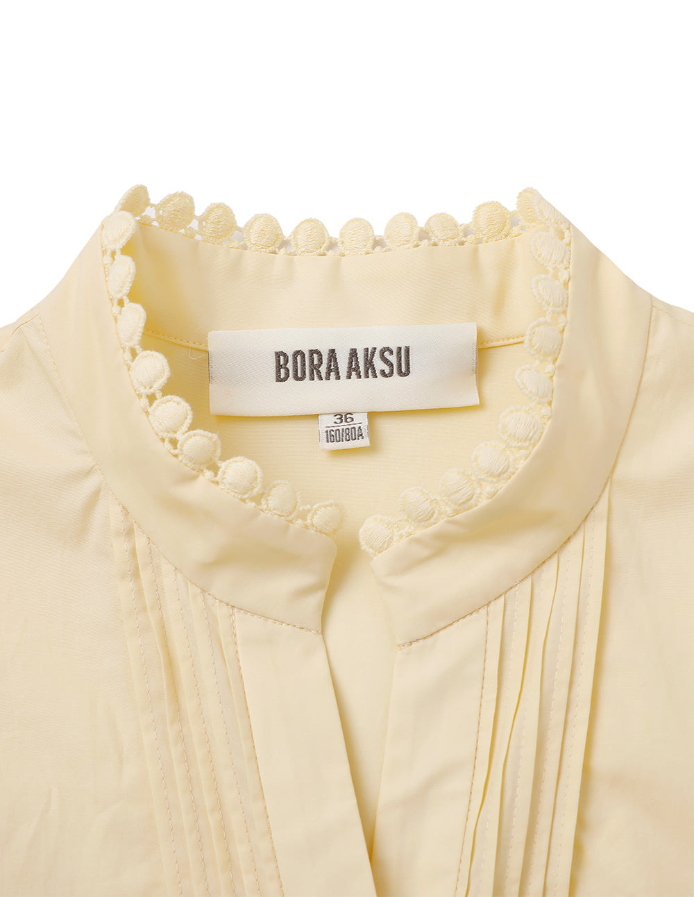 BORA AKSU Puff-Sleeve Shirt-Style Lace-Embellished Pleated Dress