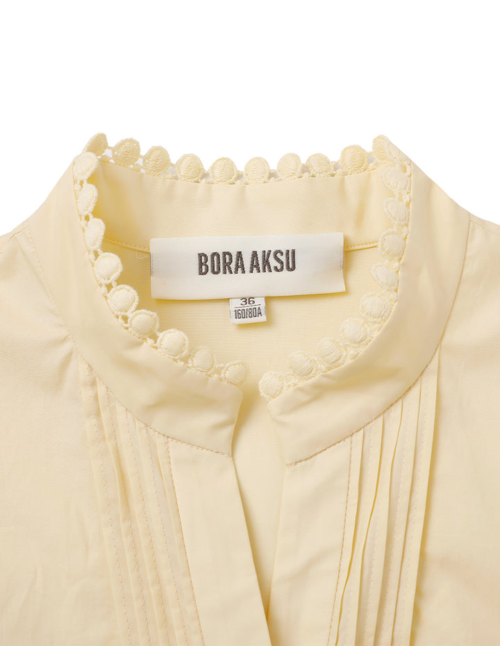 BORA AKSU Puff-Sleeve Shirt-Style Lace-Embellished Pleated Dress