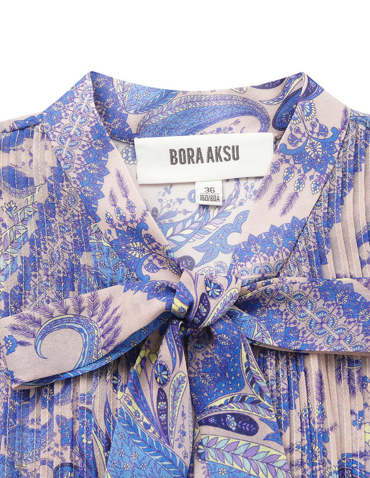 BORA AKSU Butterfly Tie Tuxedo Collar Paisley Print Long Sleeve Blouse