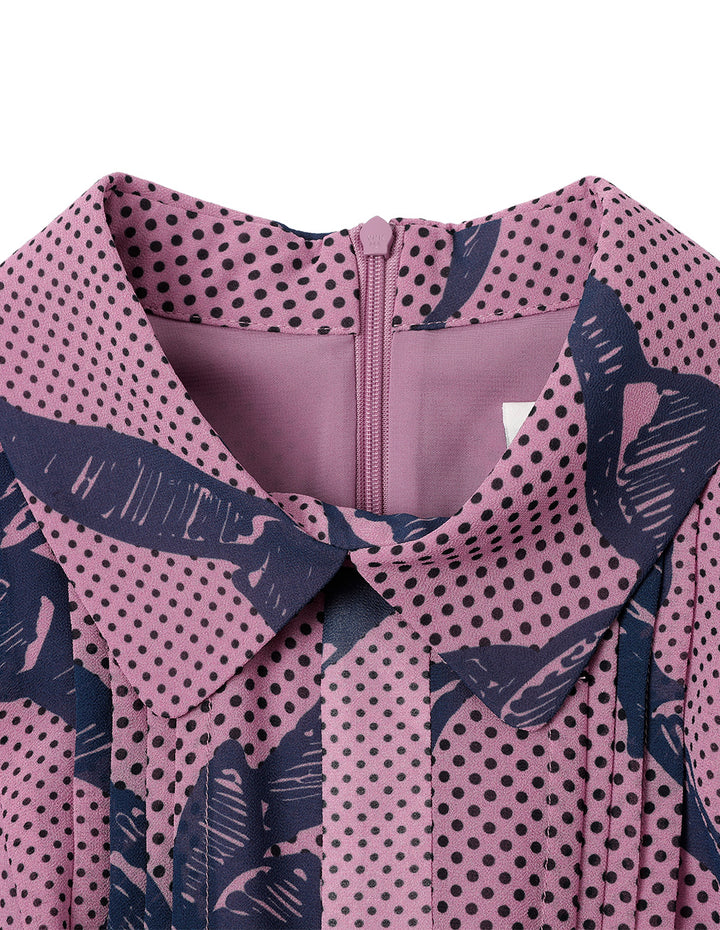 BORA AKSU Puff Sleeve Shirt Collar Bow Print Dress