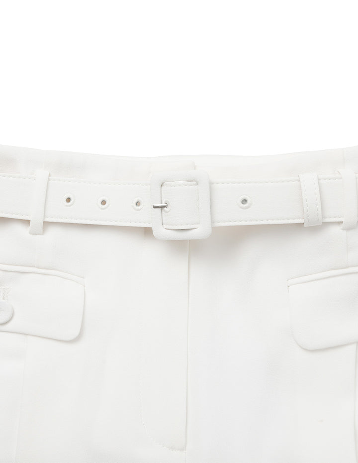 BORA AKSU Pure White A-Line Pleated Shorts