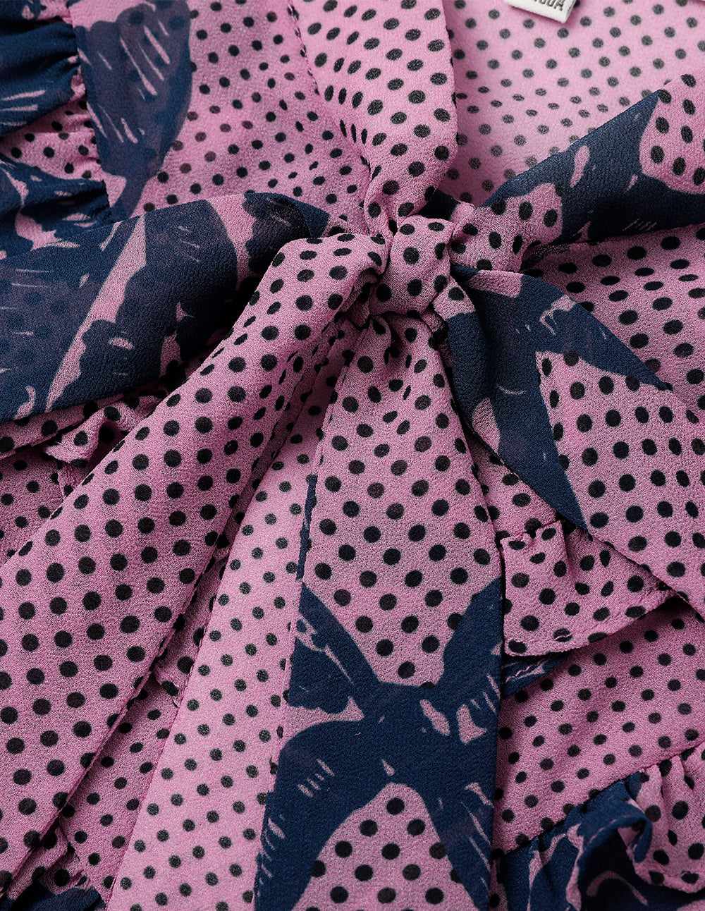 BORA AKSU French Puff Sleeve Ruddles Bow Printed Blouse