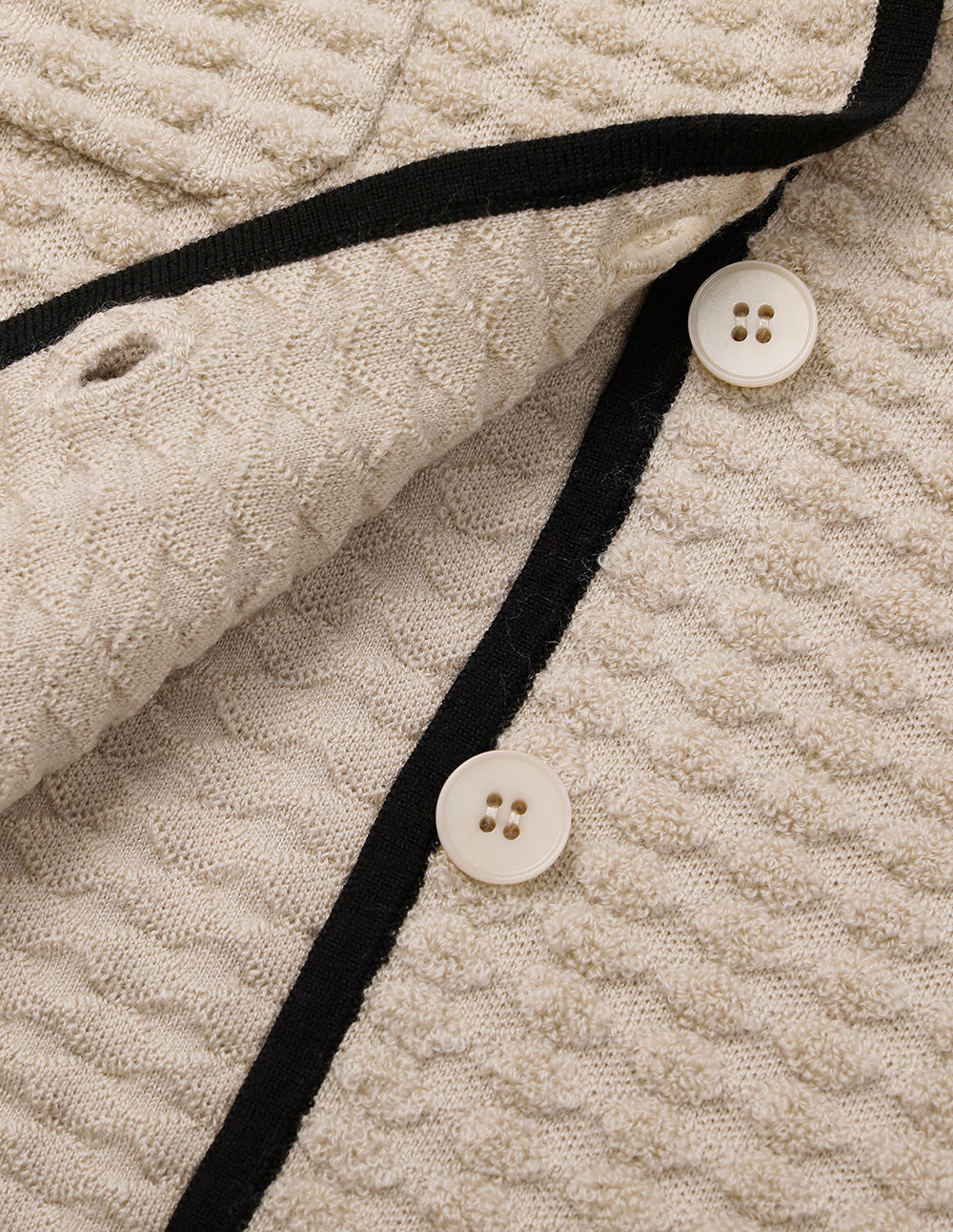 BORA AKSU Notched Collar Camel Black Trim Short Wool Jacquard Knit Cardigan