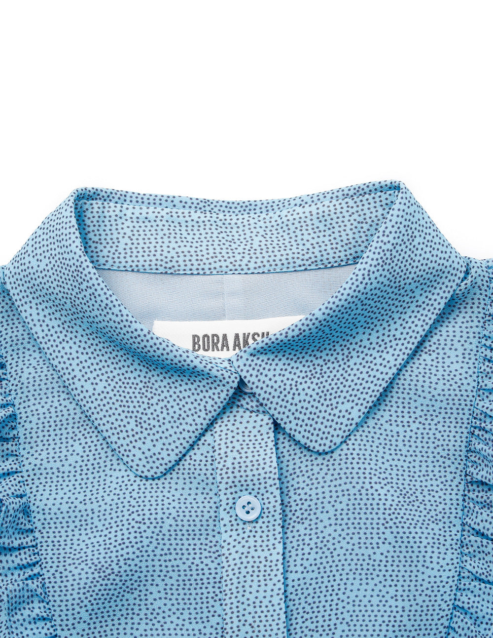 BORA AKSU Peter Pan Collar Ruffle Trim Puff Short Sleeve Waist-Tie Pleated Midi Dress