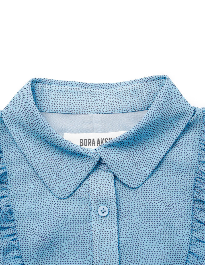 BORA AKSU Peter Pan Collar Ruffle Trim Puff Short Sleeve Waist-Tie Pleated Midi Dress