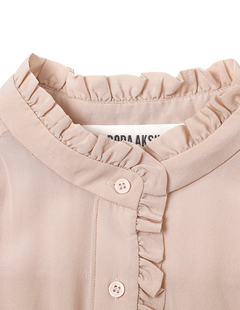 BORA AKSU Mulberry Silk Puff-Sleeved Elegant Ruffles Stand-Collar Blouse