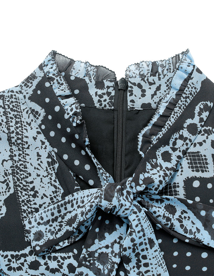 BORA AKSU Tie Neck Bubble Sleeve Print Midi Dress