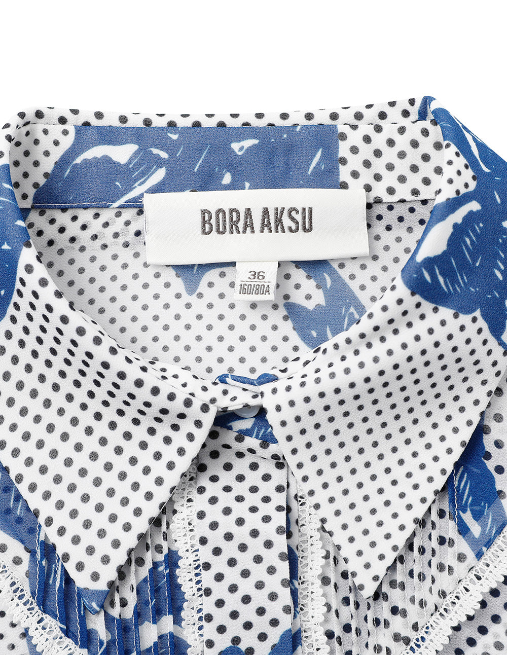 BORA AKSU French Puff-Sleeve Lace-Embellished Bow-Print 3/4 Blouse