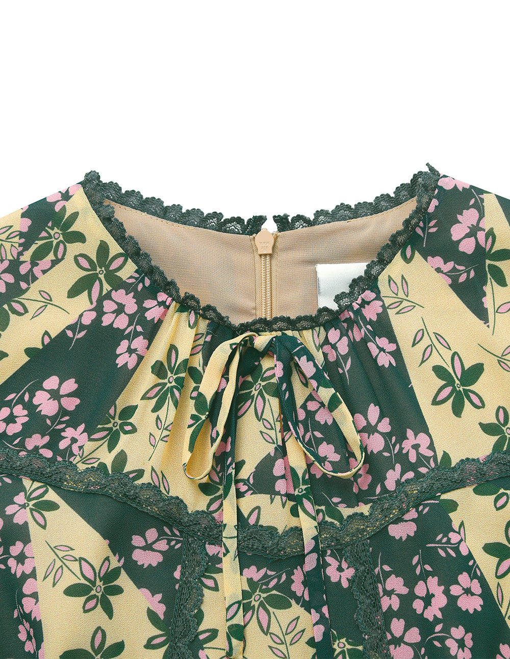 BORA AKSU Ruffle Round-Collar Bubble Sleeve Floral Printed Shift Dress