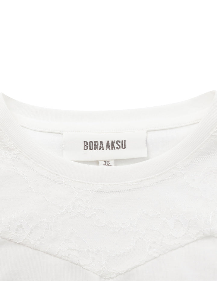 BORA AKSU Sheer Lace Round Neck Short Sleeve Tee