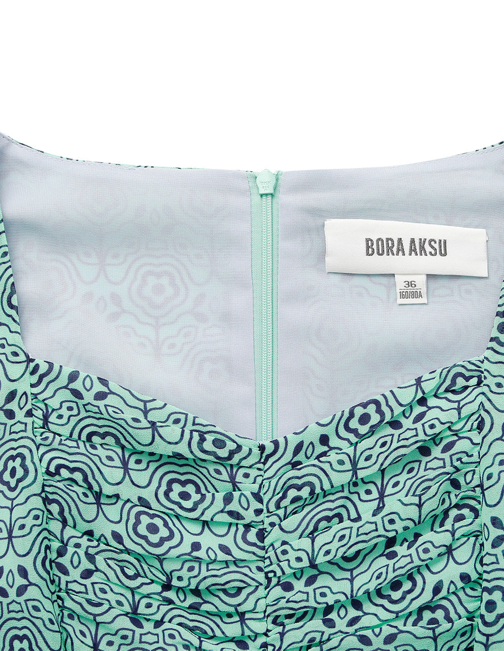 BORA AKSU Diamond Collar Puff Short-Sleeve Empired Print Midi Dress