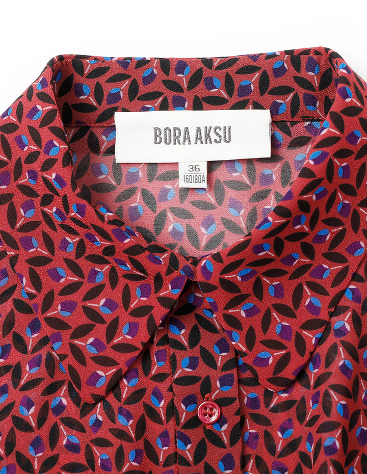 BORA AKSU French Puff Sleeves Smocked Waist Floral Blouse