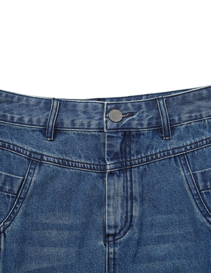 BORA AKSU Straight Leg Light Wash Knee-Length Denim Skirt