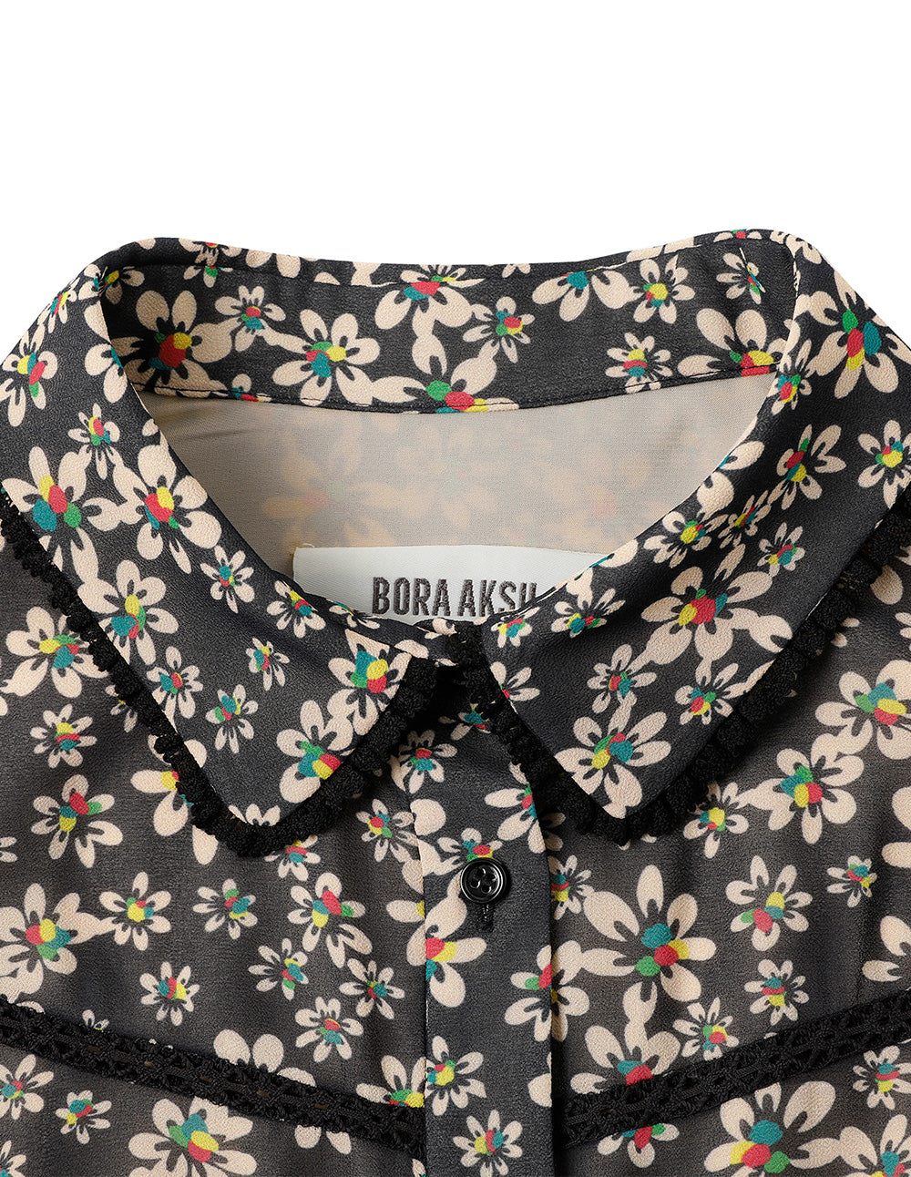 BORA AKSU Puff Sleeves And Small Lace Waist And Pleated Floral Dress