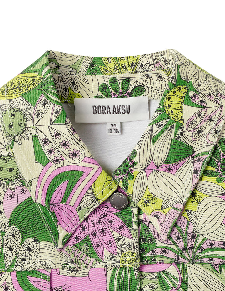 BORA AKSU Puff Sleeve Printed Short Denim Jacket