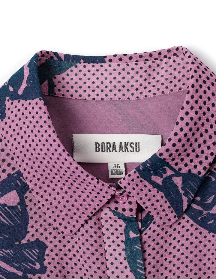 BORA AKSU Retro Puff Sleeve Ruffle Skirt Printed Dress