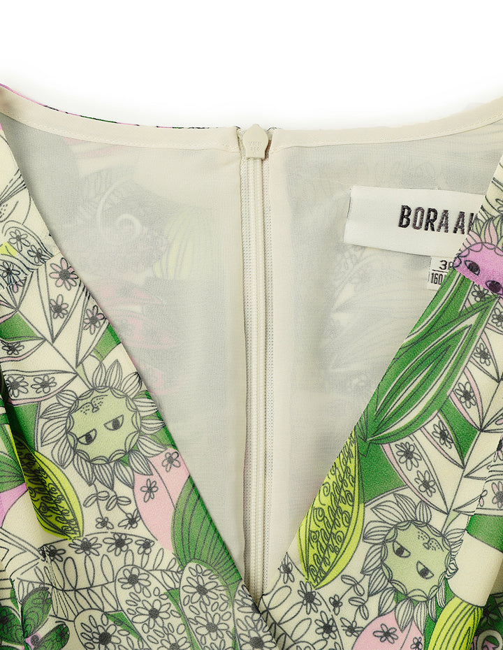 BORA AKSU Puff Sleeve V-Neck Printed Dress