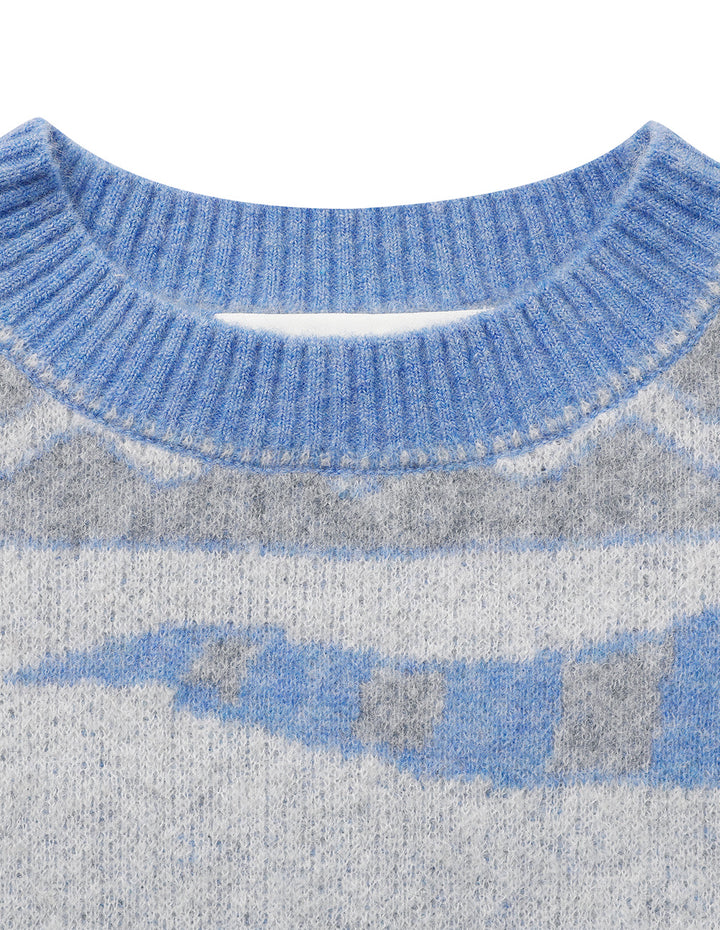 BORA AKSU Crew-Neck Drop-Sleeve Long-Sleeve Striped Loose Cropped Knitted Pullover