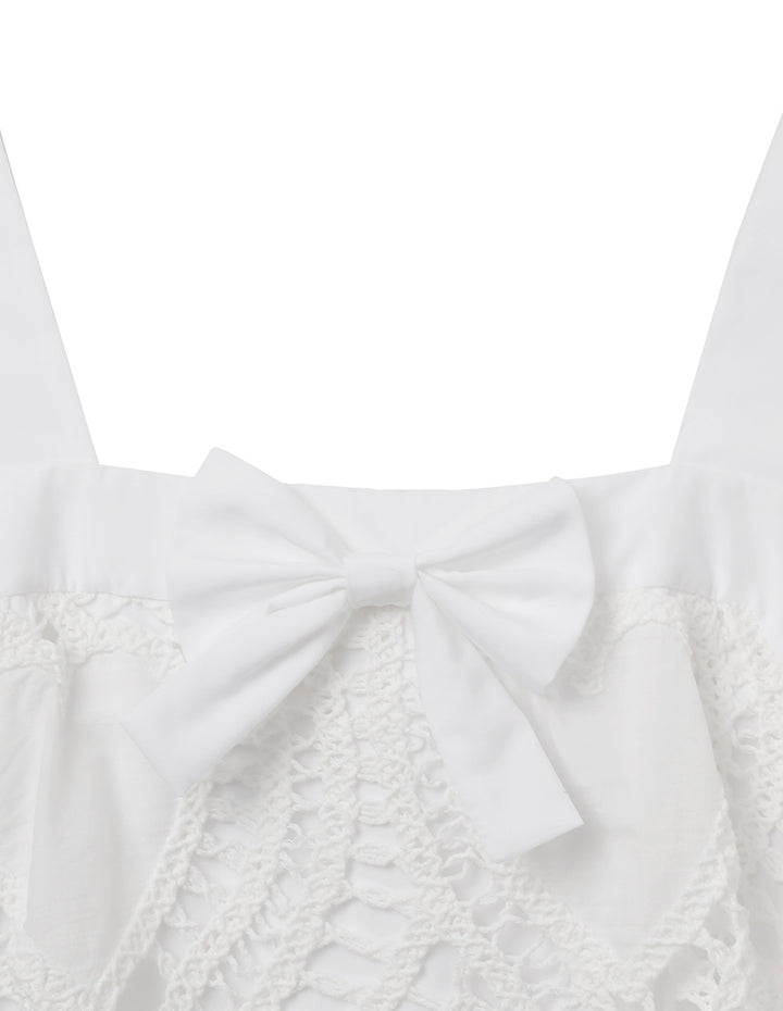 BORA AKSU Neck Bow Lace Patchwork Dress