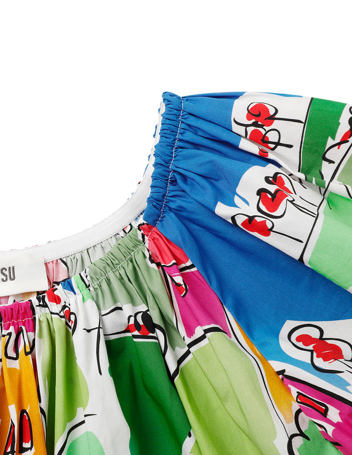 BORA AKSU Puff Sleeve Pleated Printed Dress