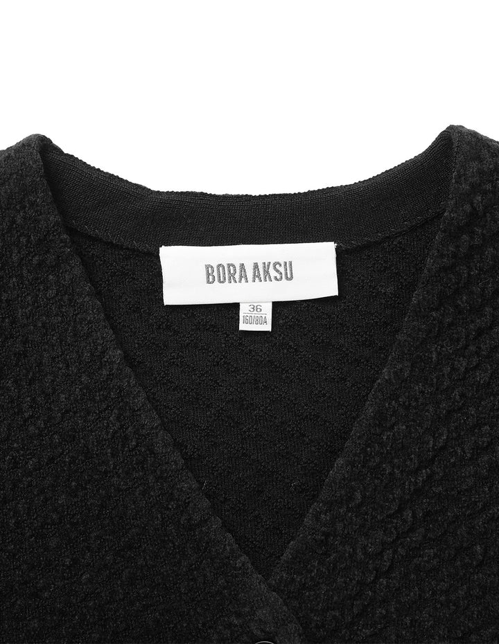 BORA AKSU V-Neck Puff Long-Sleeve Mixed Jacquard Cropped Knitted Cardigan