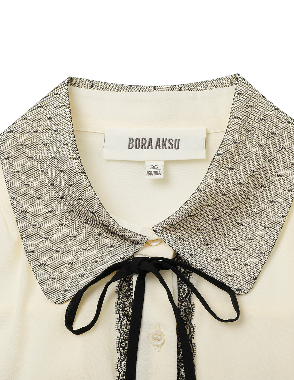 BORA AKSU Silk Mulberry Puff Sleeves Sweet Temperament Color Block Collar Blouse