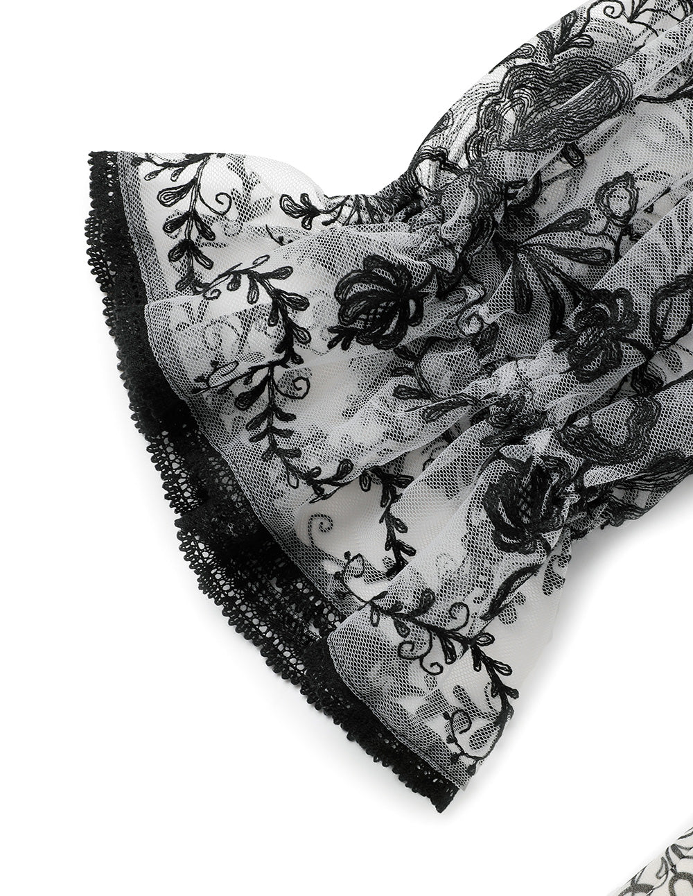 BORA AKSU Puff Sleeve Embroidered Mesh Print Dress