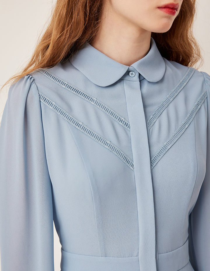 BORA AKSU Layered Ruffle-Trim Long Sleeve Pleated Midi Shirt Dress