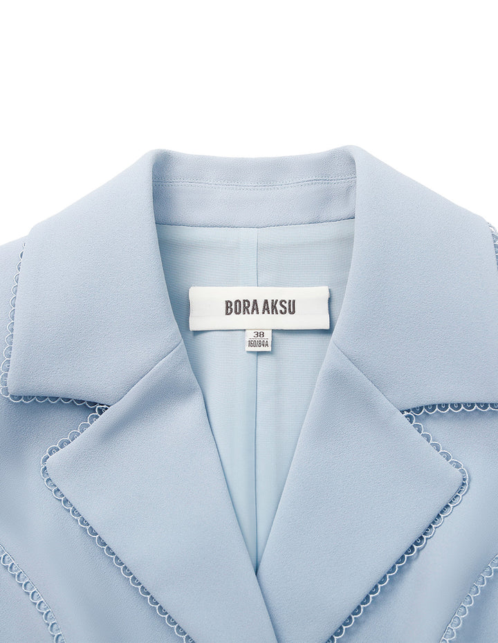 BORA AKSU Peaked Lapel Puff Short-Sleeve Single-Breasted Belted Pleated Midi Dress