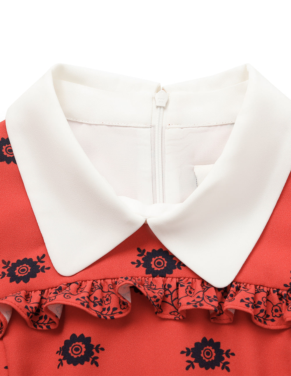 BORA AKSU Peter Pan Collar Long Bubble Sleeve Ruffle Floral Print Dress