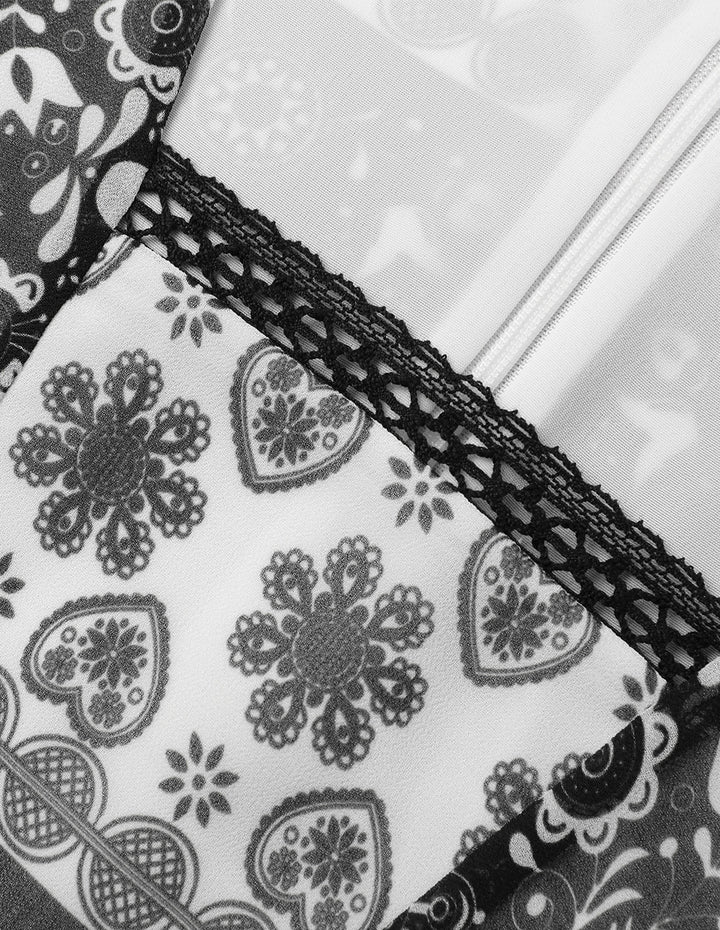 BORA AKSU Retro Square Neck Bat Sleeve Printed Dress