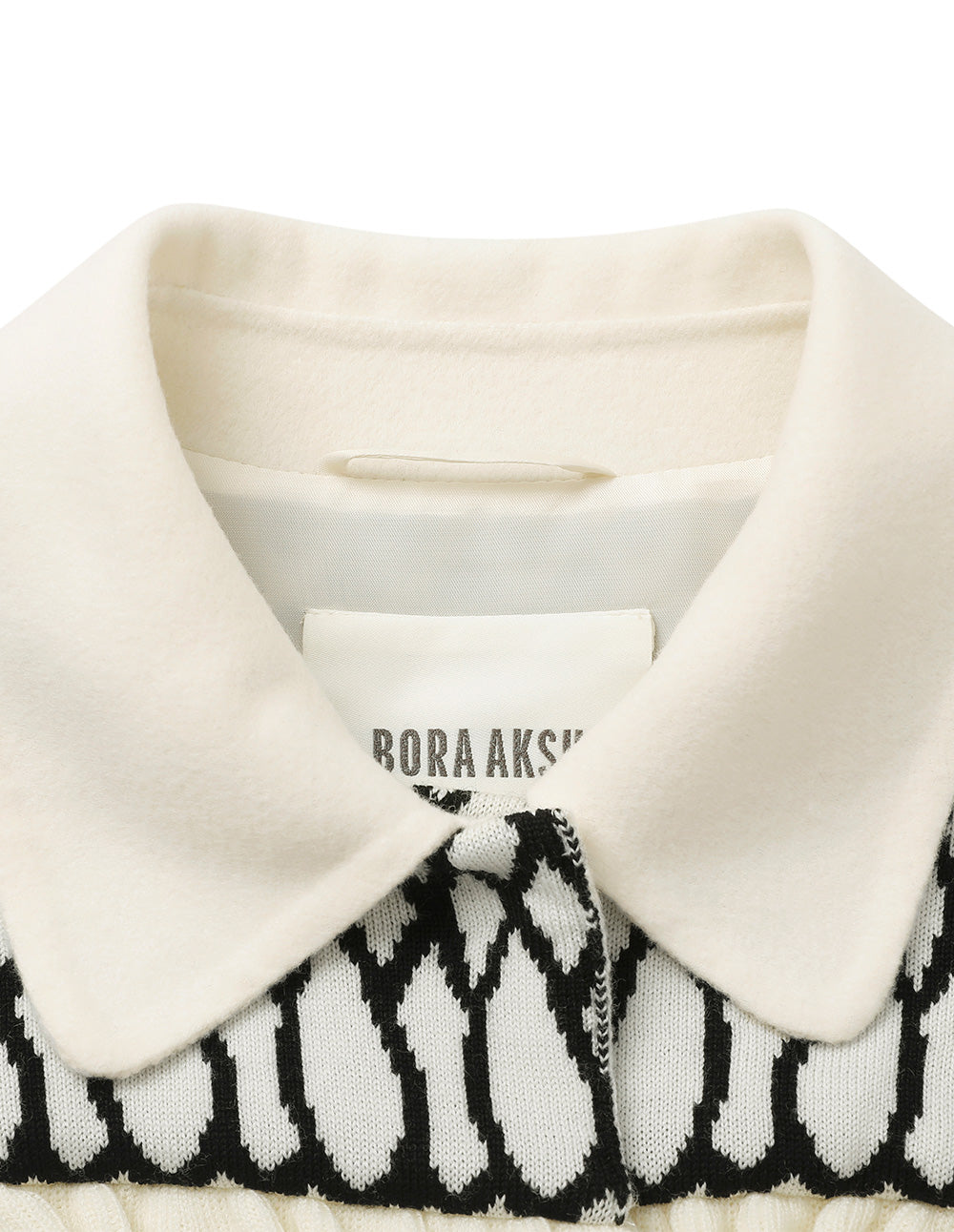 BORA AKSU Shirt-Collar Geometric Knitted Patchwork Fitted Umbrella Hem Coat